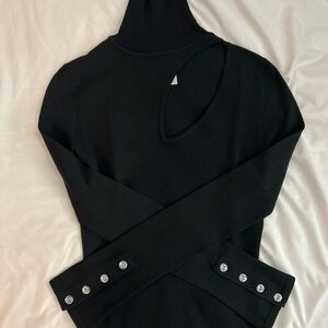 Cache Elegant Black Turtleneck Sweater with Button Accents